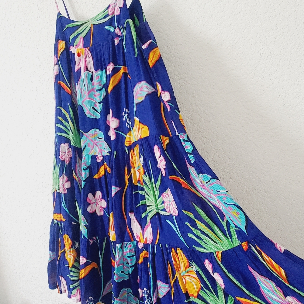 Tori Richard Tropical Floral Print Light Gauze Crinkle Tie Shoulders Dress XS - Picture 5 of 11